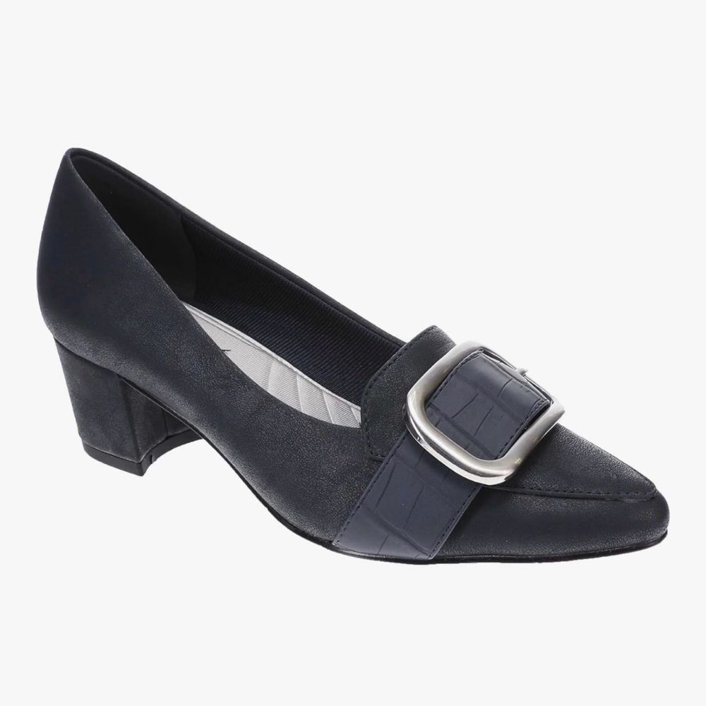 Easy Street Aster Women's Almond Toe Pumps Navy Blue Matte Croc 10 WW NWT NIB